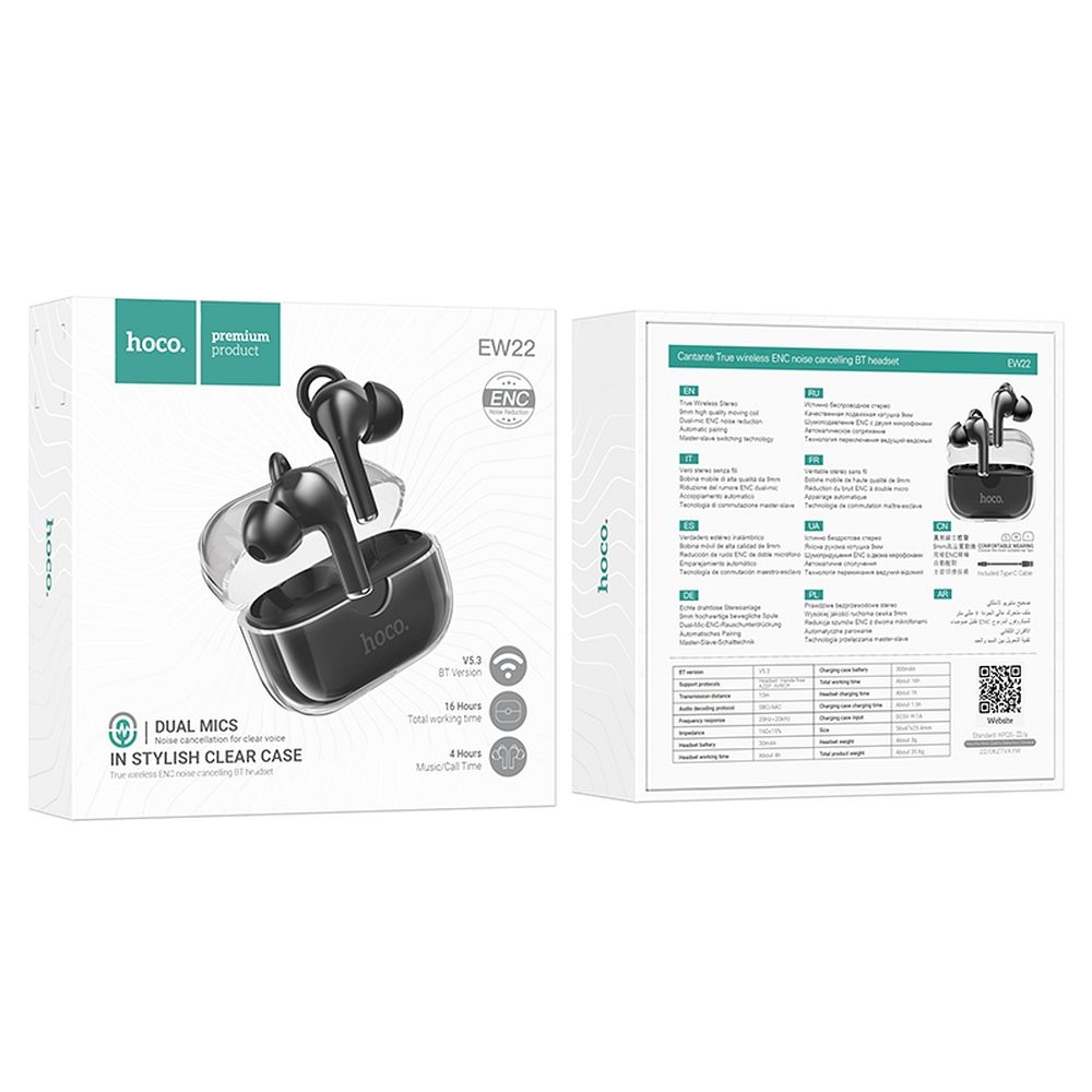 HOCO EW22 CUFFIE NERE