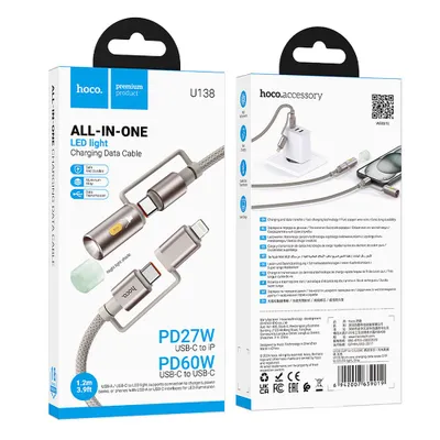 HOCO U138 CAVO MULTIUSO C-C C-LIGHTNING C-TORCH GRIGIO